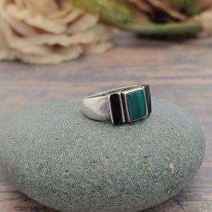Vintage Sterling Silver Banded Malachite Onyx Ring